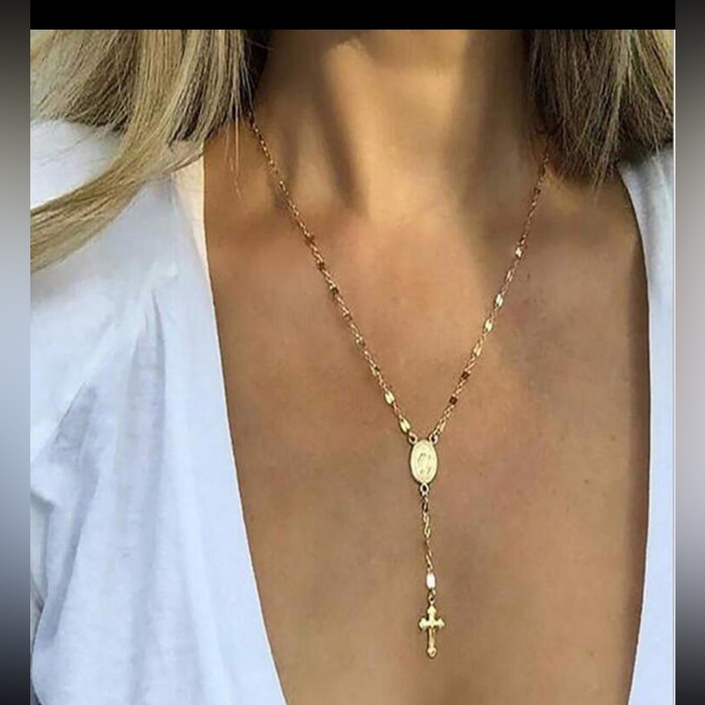1pc Vintage Western Style Holy Mary & Cross Pendant Necklace